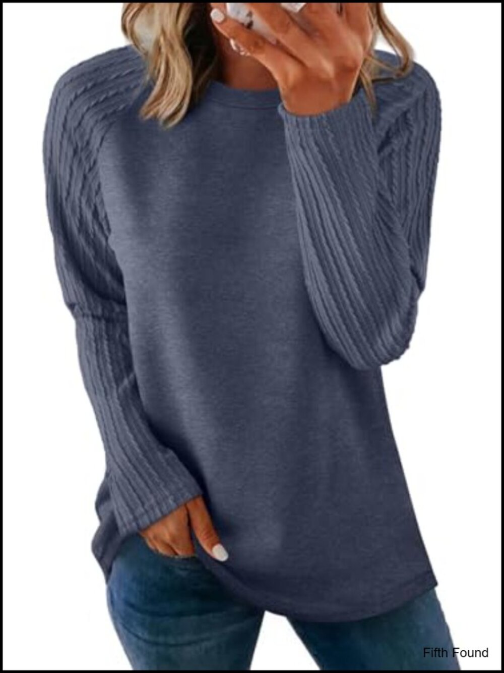 Long Sleeve Crewneck Oversized Tunic Sweatshirt with Cable Knit Sleeves for